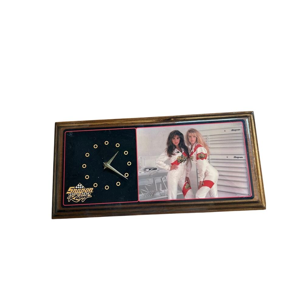 Vintage 1980’s Snap-On Tools Racing Pinup Girl Wood Wall Clock